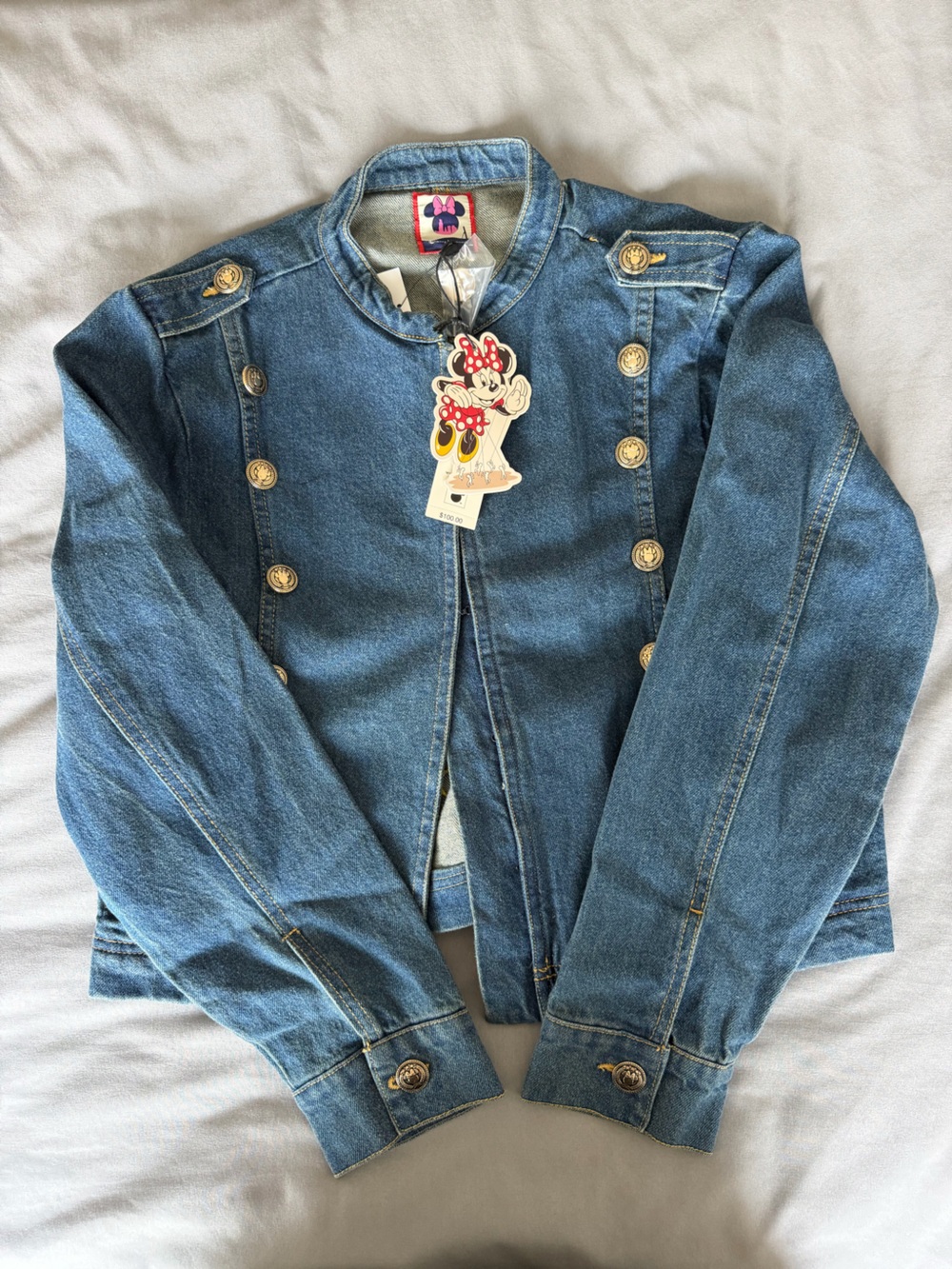 Macy's Exclusive DISNEY Women's Blue Denim Jacket with Gold Buttons